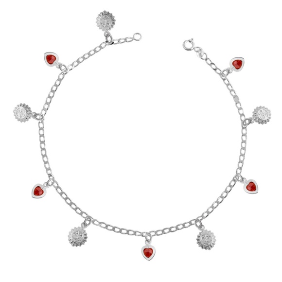 925 Sterling Silver Red Cubic Zirconia ♥️ Anklets - Picture 7 of 7